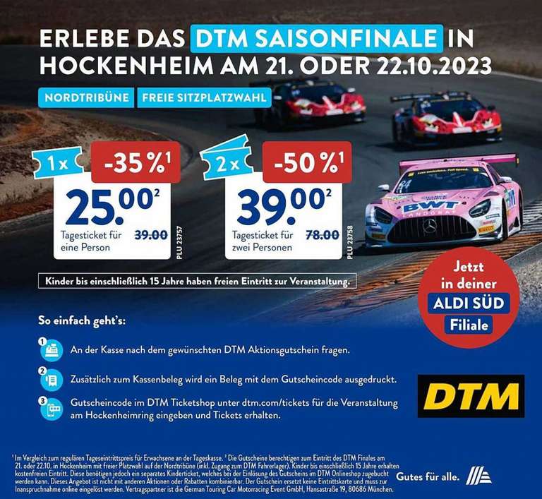 [Aldi Süd / ADAC] DTM Saisonfinale Hockenheimring Nordtribühne - Tageskarte 21. oder 22. Oktober - 35% (1 Karte) bis 50% (2 Karten) Rabatt