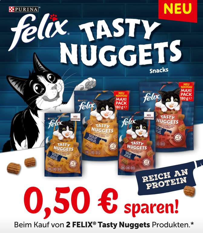 2x Purina Felix Tasty Nuggets bis 30.06.2023 : 0,50€ Rabatt Coupon zum Download in PDF