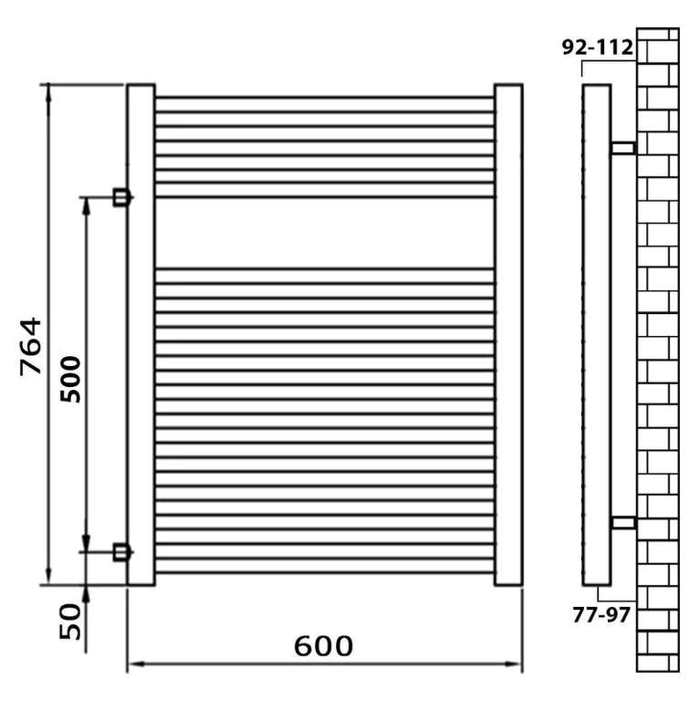 Handtuchheizkörper Austauschheizkörper schwarz 764 x 600 (Anschluss 500) mm