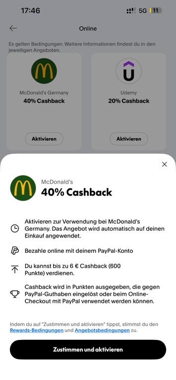 PayPal Cashback 40% McDonalds