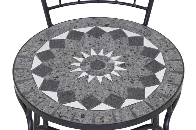 [2er-Pack] Siena Garden Como Garten-/ Stapelstuhl mit Mosaikoptik (matt schwarz, Stahl/Keramik, 49x43x93,5 cm)
