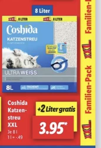 Lidl: 6 + 2 Liter Katzenstreu 'Ultra weiss' Coshida , Literpreis: 49 Cent