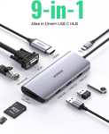 Ugreen 40873 9-in-1 USB-C-Hub (1x HDMI bis 4K30, 100W PD, 3x USB-A 3.0 5Gbit/s, VGA, SD, TF) - 23,9€ für Neukunden, sonst 28,9€