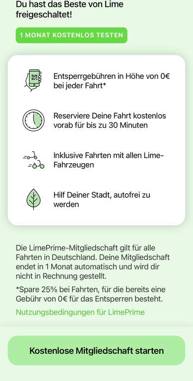 Lime Scooter [personalisiert?] 1 Monat Lime Prime