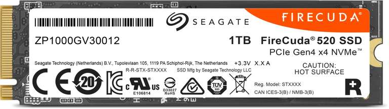Seagate FireCuda 520 SSD +Rescue 1TB SSD (M.2 2280, PCIe 4.0 x4, 5000/4850 MB/s, 600TBW, 5J Garantie)