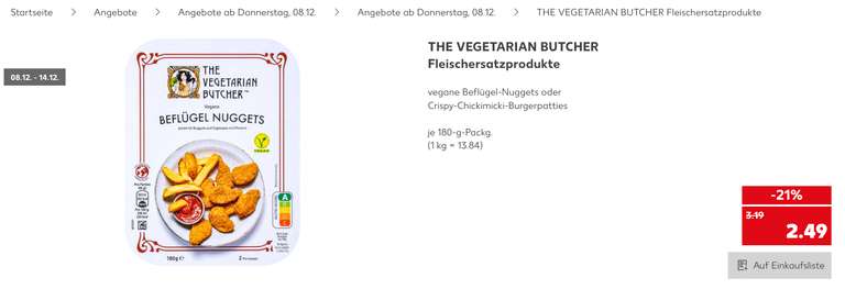 [Kaufland] The Vegetarian Butcher Produkt nach Wahl für 1,24 € (Angebot + Coupon) - bundesweit - vegan