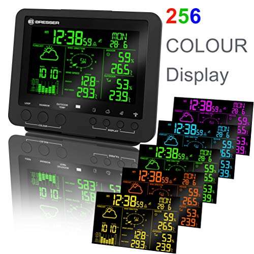 BRESSER 5-in-1 Comfort Wetterstation mit Monochron LCD-Display, Außensensor für Temperatur, Luftfeuchtigkeit, Wind, Luftdruck, Niederschlag