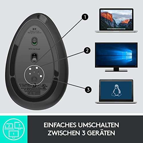 Amazon Logitech MX Vertical, Ergonomische Kabellose Maus, Bluetooth