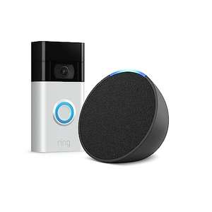Ring Video Doorbell von Amazon, Nickel Matt, Funktionert mit Alexa + Wir stellen vor: Echo Pop | Anthrazit - Smart Home-Einsteigerpaket