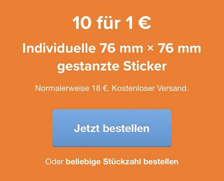 10 individuelle gestanzte Sticker für 1€ bei Stickermule