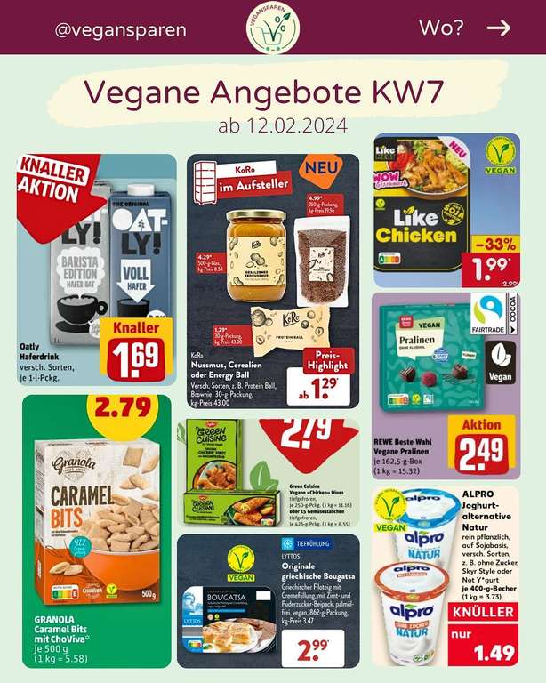 Vegane Angebote im Supermarkt & vegan Sammeldeal (KW7 12.02. - 18.02.)
