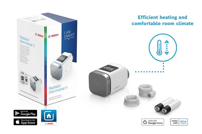 Bosch Smart Home Heizkörperthermostat II mit App-Funktion, kompatibel mit Amazon Alexa, Apple HomeKit, Google Home (Prime)