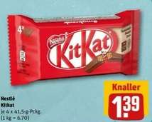 Für alle Naschkatzen - KitKat Classic diese Woche bei REWE im Angebot, 4 x 41,5 g pro Packung = 166 g Packungsinhalt (1 kg = 6,70 €)