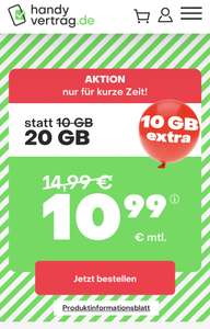 Handyvertrag.de - 20 GB LTE für nur 10,99 € mtl. [o2 Netz]