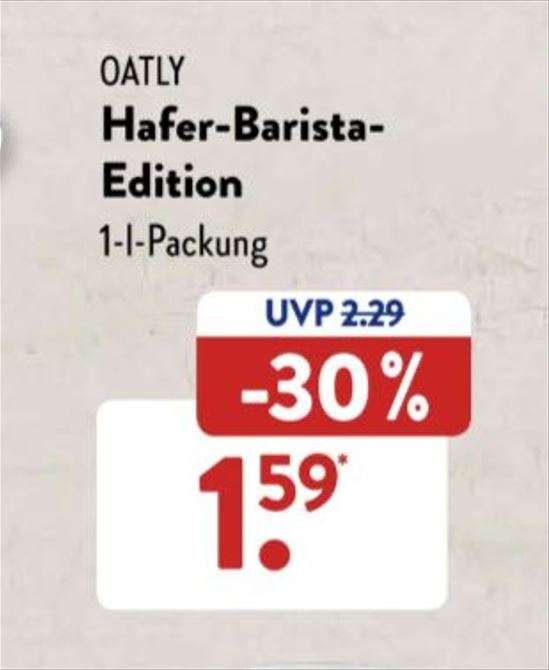 Oatly Haferdrink Barista Edition vegan 1L für 1,59€ [Aldi Süd]