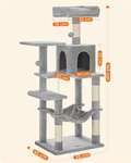 Feandrea Kratzbaum PCT161W01 | 2 Plattformen und eine Katzenhöhle | 2 hängende Plüschbälle | treppenförmige Anordnung und Kletterplattformen