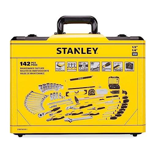 [Prime] Stanley 142-teiliges Werkzeug-Set im Wartungskoffer als Aluminium inkl. Wasserpumpenzange, Seitenschneider, Messer, uvm.)
