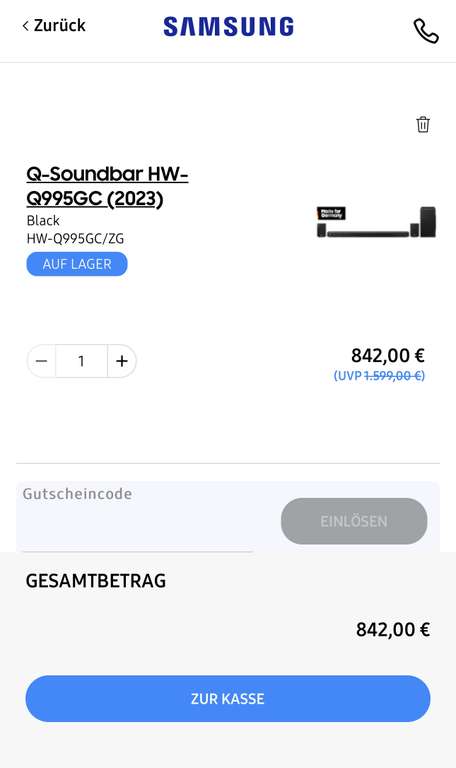 CB] soundbar Samsung HW-Q995GC mit Corporate benefits für 842 Euro | mydealz