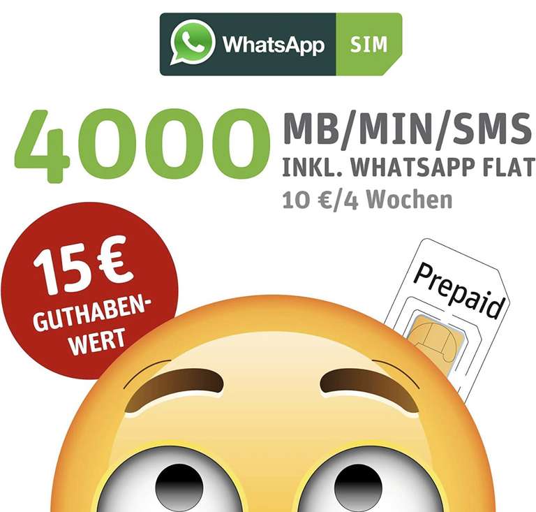 WhatsApp SIM Starterpaket mit 15 EUR (Nur Prime Mitglieder) 4 Euro pro Karte