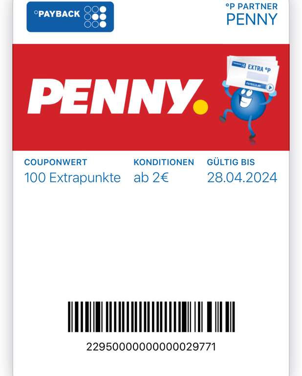 [Payback] 100 Extrapunkte bei Penny ab 2€ Einkaufswert | gültig bis zum 28.04.2024