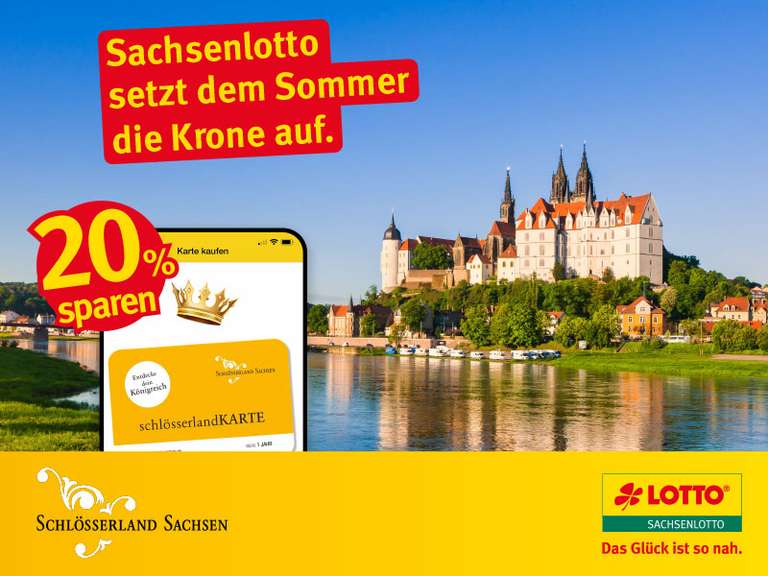 20% Rabatt auf digitale schlösserlandKARTE für Sachsens Schlösser, Burgen & Gärten (Jahreskarte)