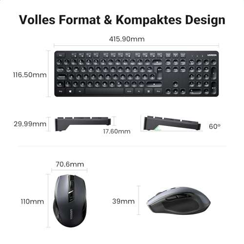 Set Kabellos mydealz Tastatur DPI | Shortcut-Tasten, USB- Nano (Prime) mit Empfänger, 4000 Maus Funktastatur Maus 2.4G UGREEN mit 2.4G