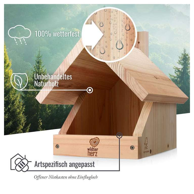 wildtier herz I Amsel Nistkasten oder Insektenhotel Groß XXL mit  Nisthülsen, aus verschraubtem Massiv-Holz (Prime)