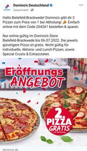 [Lokal Bielefeld Brackwede] [Dominos Pizza] 2 für 1 auf Pizza bei Selbstabholung