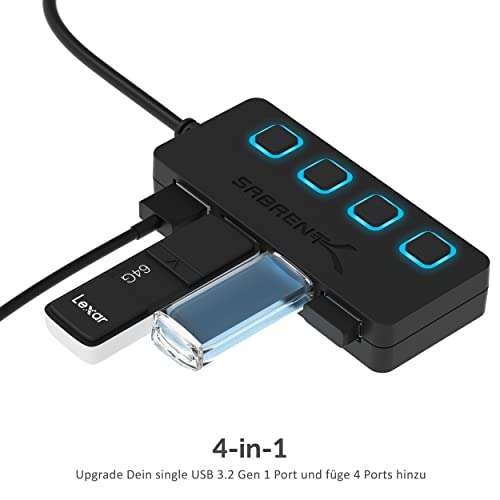 [Prime] SABRENT USB Hub 3.2 Gen 1, mit EIN/AUS Schaltern