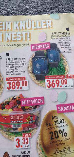 Apple watch 9 45 / 41mm 389€ /369€ (offline) Marktkauf