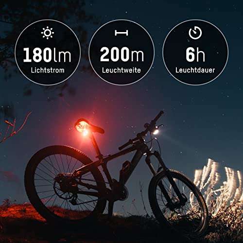 [Amazon Prime] Ansmann Fahrradlicht Set StVZO zugelassen mit OSRAM LED und auto. Abblendlicht 200 m, 100 Lux 180 Lumen IPX5, USB, Akku