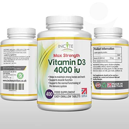 Amazon Prime - Vitamin D 4000 IE – 400 leicht einnehmbare Premium Vitamin D3-Mikrotabletten Vegetarisches