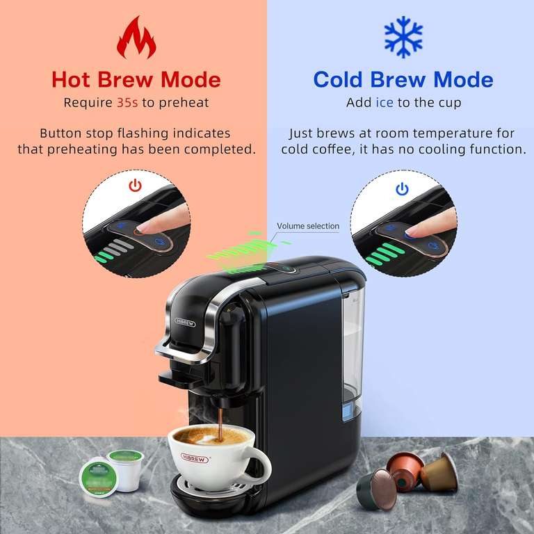 [Geekbuying] HIBREW H2B 5-in-1 Multi-Kapsel-Kaffeemaschine | 4 Arten von Kapseladaptern | Heiß- und Kalt-Kaffeemodi & LED-Brühindikator
