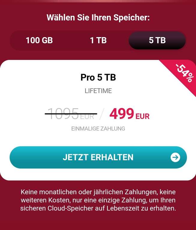 pCloud 100GB/99€ 1TB/199€ 5TB/499€ Lifetime
