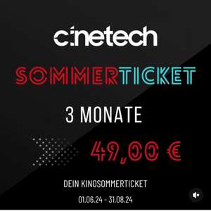 [Lokal NRW] Cinetech Sommer-Kino-Flatrate für 49,- € (01.06.2024 - 31.08.2024)