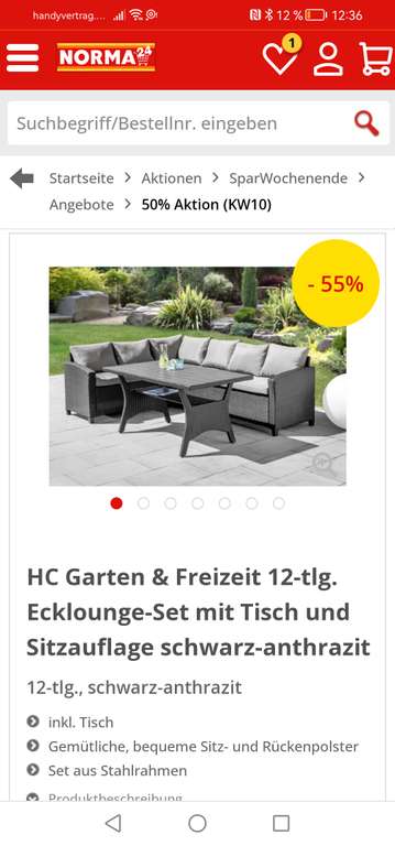 HC Garten & Freizeit 12-tlg. Ecklounge-Set mit Tisch und Sitzauflagen Gartenmöbel
