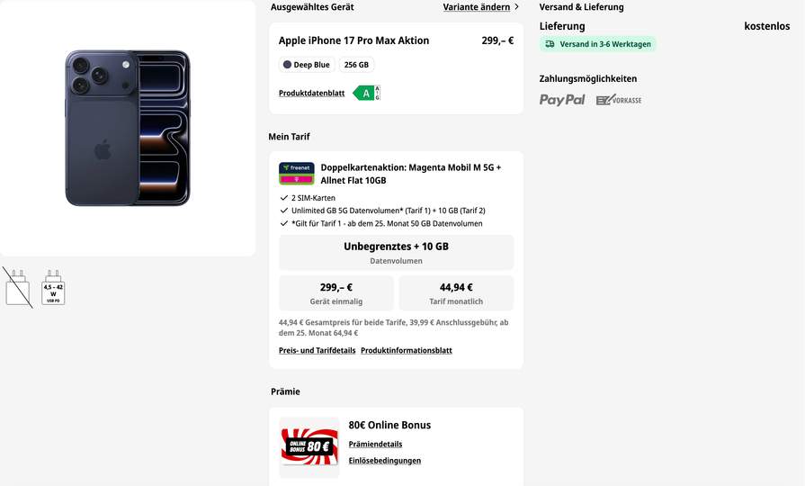iPhone 17 Pro Max + Freenet Magenta Allnet & 5G, Media Markt