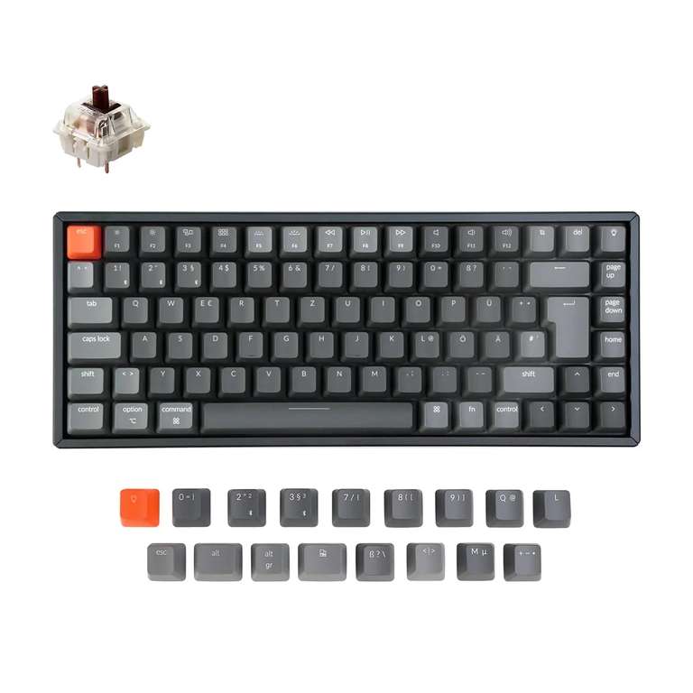 Keychron K2 V2 Wireless Mechanische Tastatur - Gateron Brown - RGB - Hot Swap - DE Layout - Aluminium