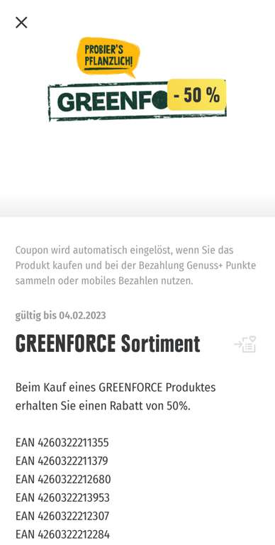 Greenforce veganer Fleischersatz für 0,49 € / 0,99 € (Angebot + Coupon + Edeka App / Cashback) [Edeka Nordbayern-Sachsen-Thüringen]