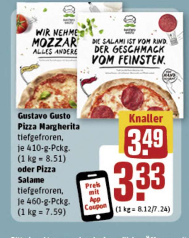 [Lokal][Rewe] Gustavo Gusto Pizza mit der REWE App für 3,33€