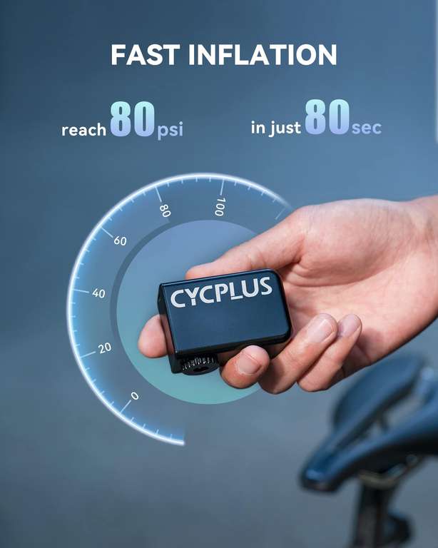CYCPLUS Tiny E-Pump, Ultrakleine 100PSI elektrische Fahrradpumpe Typ-C aufladbar Akku Minipumpen(Preisträger des EUROBIKE Award 2023)