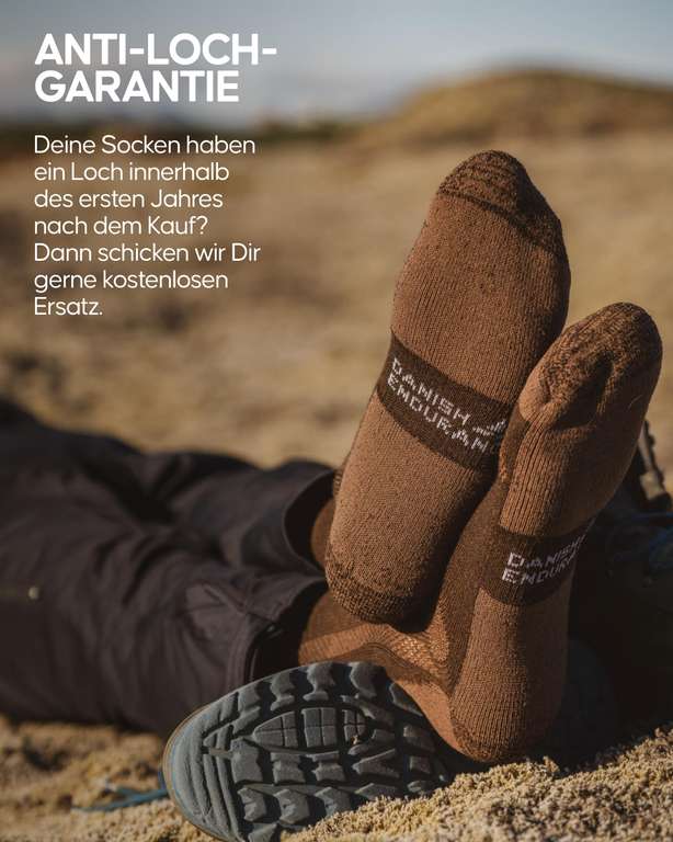 DANISH ENDURANCE Merino Wandersocken 3 Paar, Outdoor & Trekking-Socken, Thermosocken, Anti-Blasen, Gepolstert