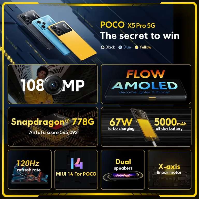 Xiaomi Poco X5 Pro 5G 6/128GB für 235€ oder 8/256 für 264€; 6,67" 120Hz AMOLED, SD778G, 108MP, 5000mAh + 67W, Wifi6, NFC, Infrarot, Dual-SIM
