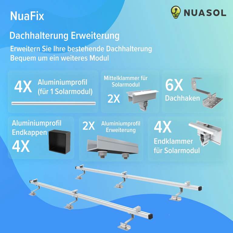 NuaSol Photovoltaik Solarpanel Halterung 2er Montage Set Ziegeldach Befestigung