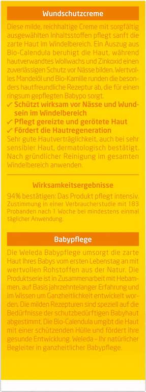WELEDA Bio Baby Calendula Wundschutzcreme 75ml - Naturkosmetik - Windelcreme für empfindliche Babyhaut [PRIME/Sparabo; für 4,66€ bei 5 Abos]