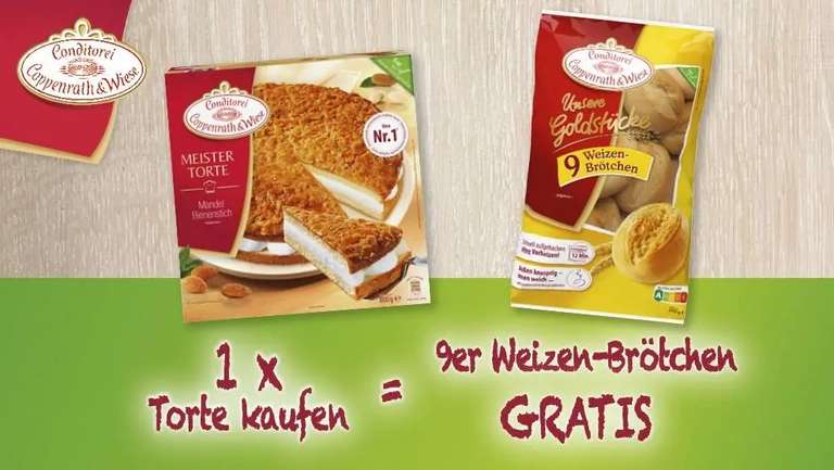 [Couponplatz | Rewe] "Coppenrath & Wiese Torte" kaufen & eine Packung "Unsere Goldstücke 9er Weizenbrötchen" Gratis erhalten
