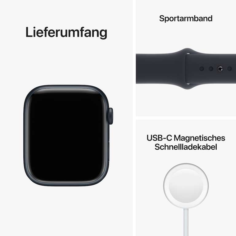 Apple Watch Series 8 LTE 45mm Aluminium Mitternacht mit Sportarmband (484x396, OLED, Mineralglas, 32GB Speicher, Unfallerkennung)