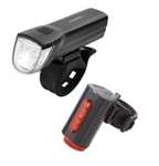 (PRIME) FISCHER Fahrrad-Beleuchtungsset, Front- und Rückleuchte, mit Akku, USB-Ladefunktion und Leuchtfunktionen, Spritzwasserschutz