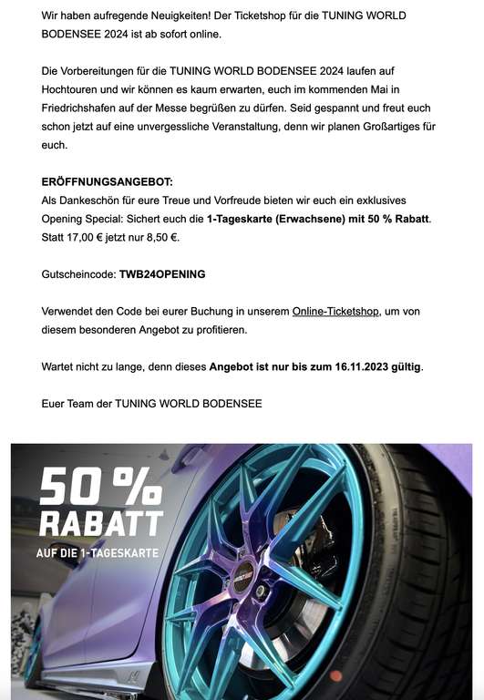 Tuning World Bodensee 2024 - 50% Rabatt