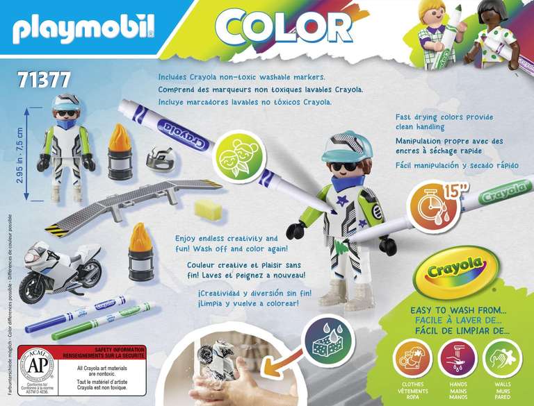 [Amazon Prime] PLAYMOBIL Color 71377 Motorrad, kreatives Fahrzeugdesign mit wasserlöslichen Stiften - Crayola